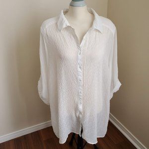 Penningtons White Button Down Light Sheer Tunic 3X